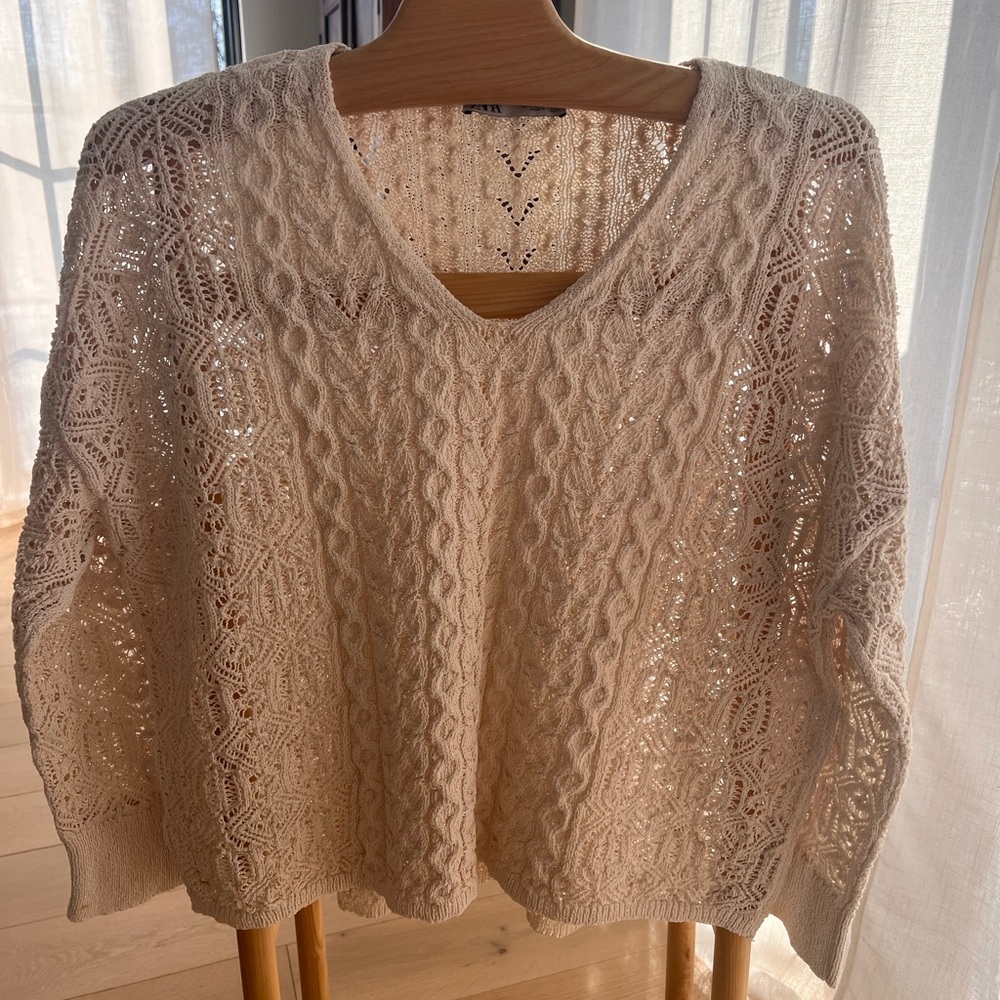 Zara Ivory Cable Knit Sweater Size S